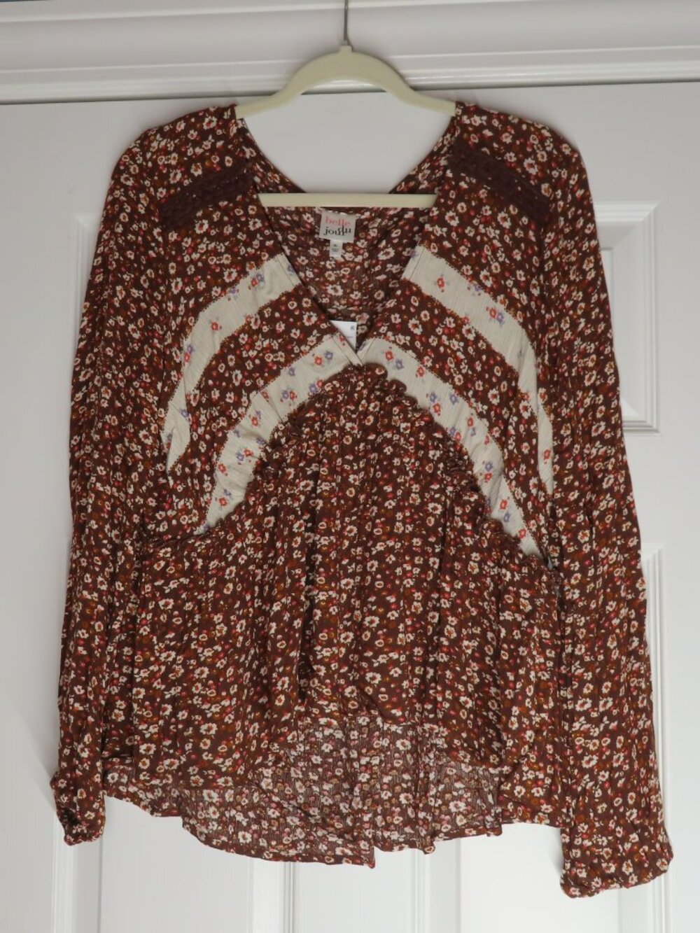 Belle Du Jour Cottagecore V neck long sleeve pullover top floral XL Prairie New